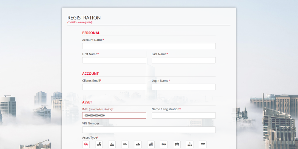 Registration form screenshot